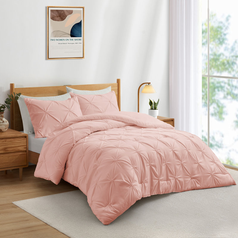Box Stitch Geometric Shapes Comforter, Full Comforter + 2 Additional Pillowcases, Pink
