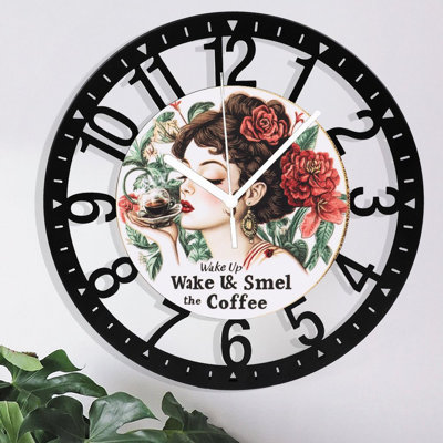 Horloge murale en métal pour le salon - Chemin forestier de 10 po bordé de pendules silencieuses, à piles et à horloge antique pour maison de campagne, chambre à coucher, cuisine - chiffres arabes