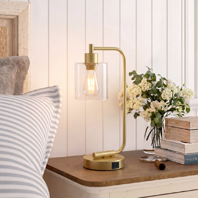 Cloutier 16.3" Dimmable Table Lamp With USB And Touch Control, Gold