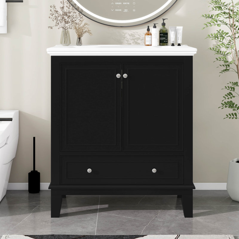 Ensemble de meuble-lavabo 30 po avec lavabo, armoire de rangement avec 2 portes à fermeture douce et un tiroir, tablette réglable