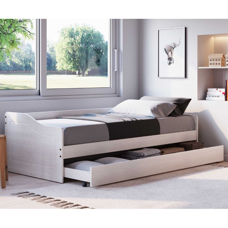 Sanah children's bed with pull-out bed without slatted frame, Grey, 90 x 200cm 