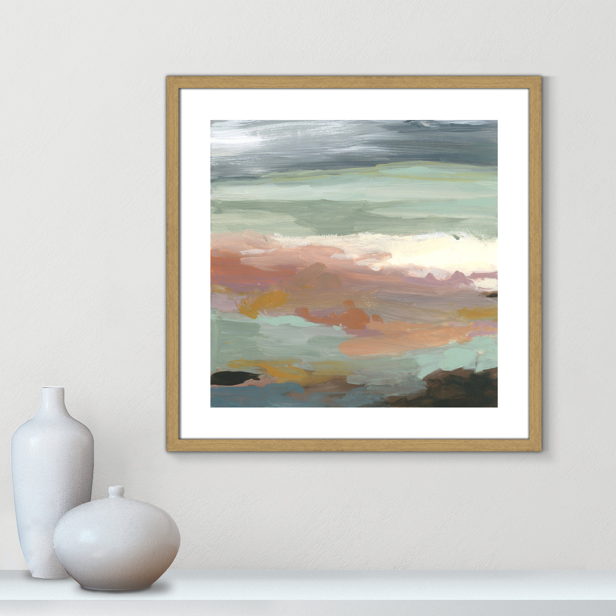 Ocean Bluffs by Carol Robinson - Painting Print on Paper, 24.75" H x 24.75" W, Gold, Picture Framed Paper
