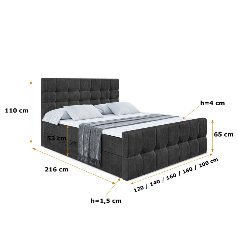 Rouven Divan Bed Set, 140 x 200cm, Black