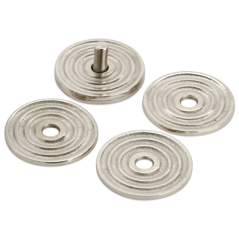 Antique Nickel Textured Round Aluminum Coaster Set with Felted Base and Stand (Set of 4)
