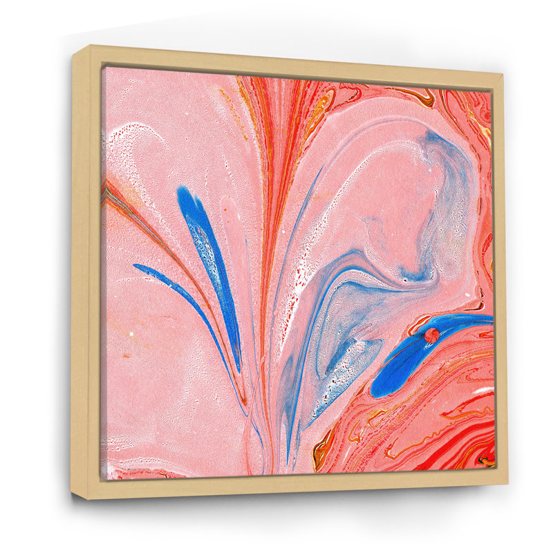 Orange et bleu liquide - Peinture sur toile, H 36 po x l 36 po x P 1 po, Cadre flottant en érable