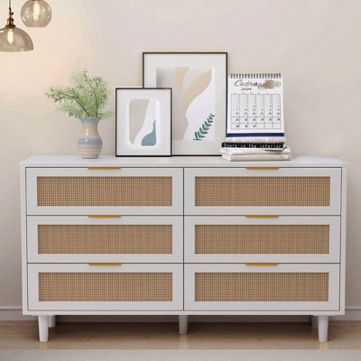6-Drawer Rattan Dresser with Natural Woven Fronts