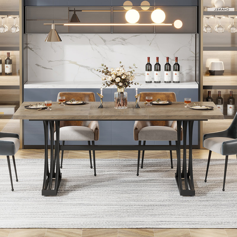 Dining Table, Rectangular, Metal Base, 63 Inch, Gray, Black