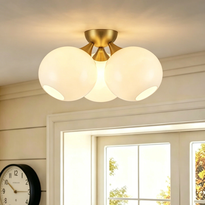 Plafonnier semi-encastré 3 lumières en verre