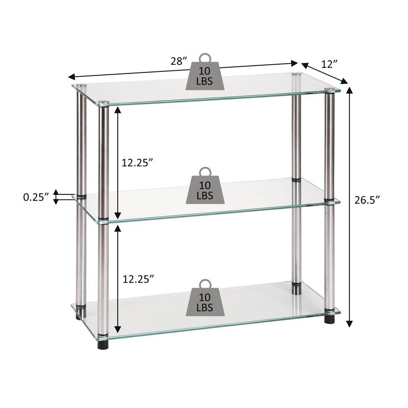 Beckett Etagere 26.50" Glass Bookcase with Metal Poles, Black Glass