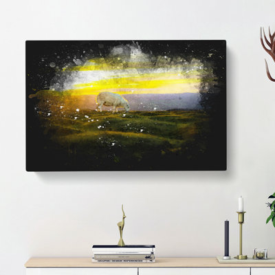 Grazing Sheep at Sunset - Wrapped Canvas