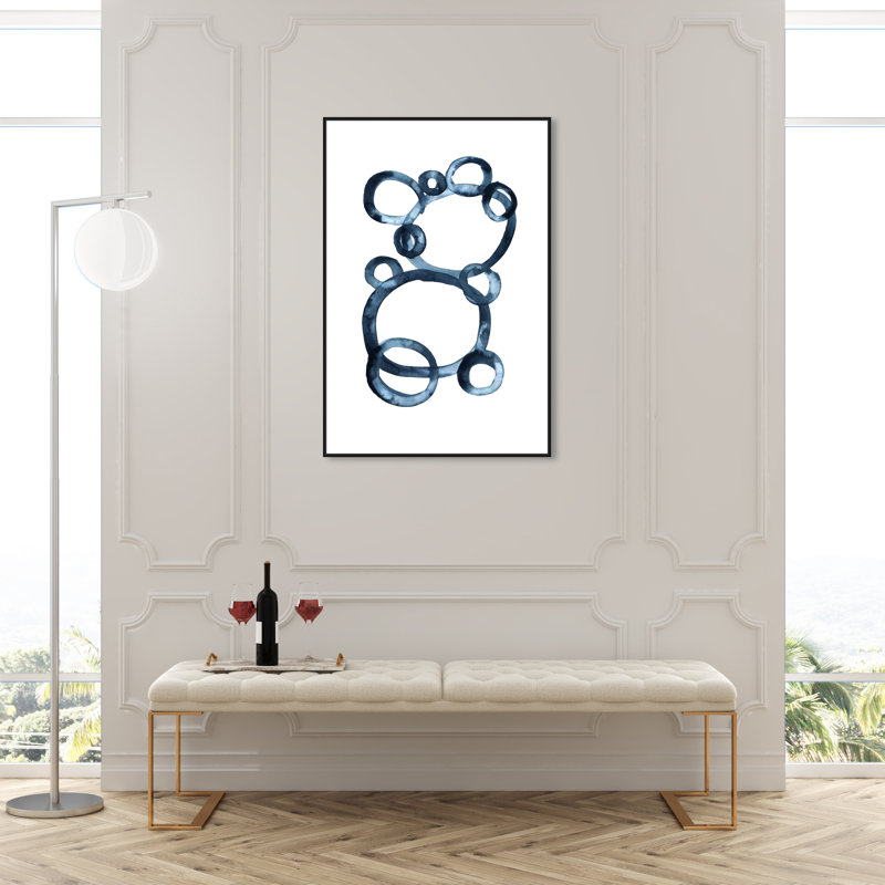 Modern Single Line Geometric Bear Print, Black Floater Framed, 46" H x 31" W