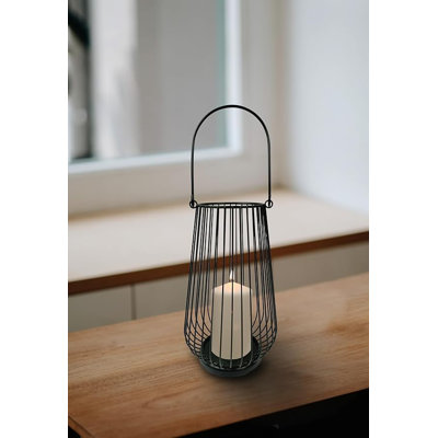 12" Black Metal Wire Candle Holder Lantern, Large