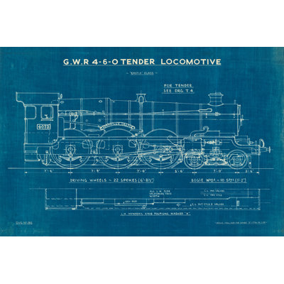 Locomotive Blueprint I by Wild Apple Portfolio - Wrapped Canvas Print