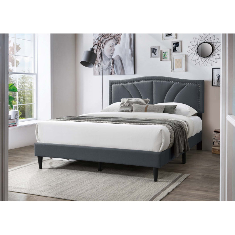 Lit Reo, tête de lit tapissier courbée, Grand, Gris anthracite