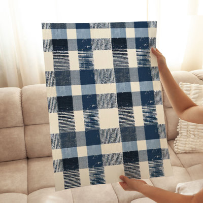 Abstract Blue Plaid Pattern VI Modern Unframed Art Print