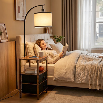 Multi‑Functional 62.4"H Floor Lamp with 2 Storage Drawers, 3‑Color Bulb, Built‑in USB‑C Charging Ports, Decorative Standing Lamp for Living Room Bedroom Dorm