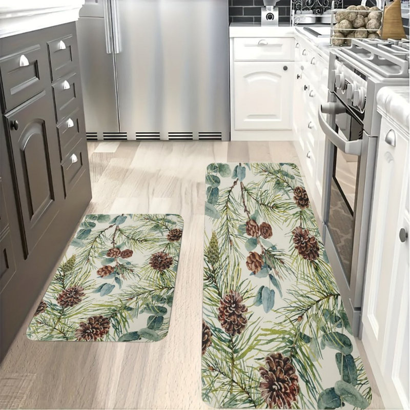 Tapis de cuisine Green Pine Cone, ensemble de 2, pour la cuisine et le vestibule