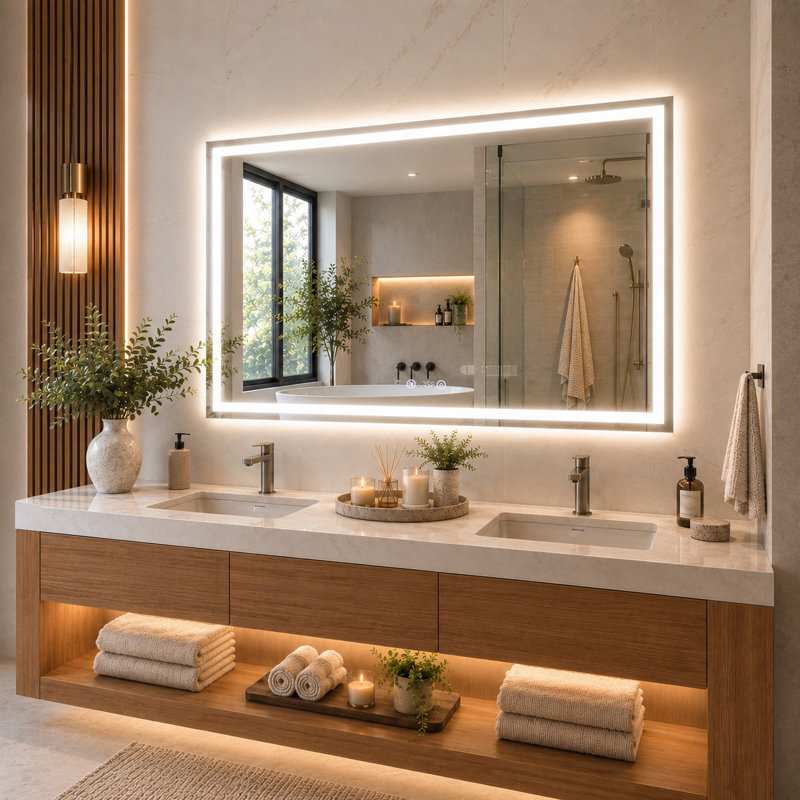 Iris 60 in. W x 36 in. H Rectangular Frameless LED Wall Bathroom Vanity Mirror in Silver, 36" x 60"