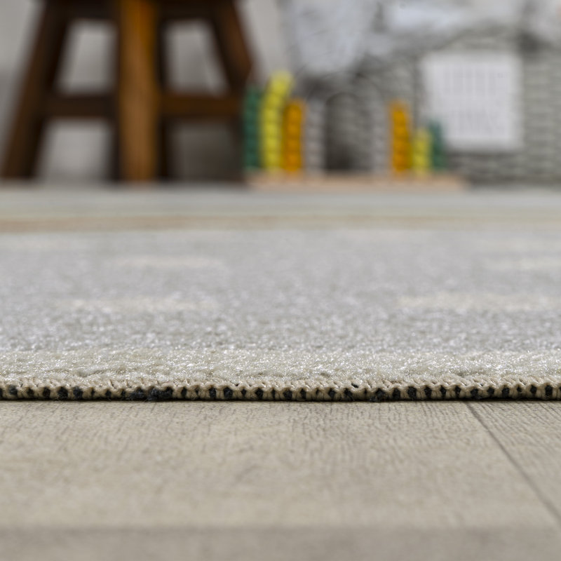 Bluette Rainbow Dot Modern Machine-Washable Gray/Ivory/Yellow Rug, Rectangle 3'3" x 4'11"