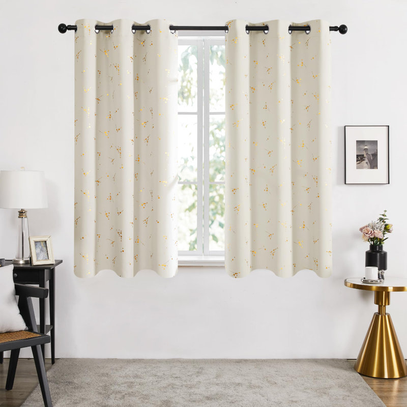 Foil Printed Constellation Pattern Blackout Grommet Curtains (Set of 4), Beige, 42" W x 45" L