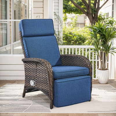 Serita Caeden Outdoor All-Weather PE Wicker Adjustable Reclining Lounge Chair With Cushions