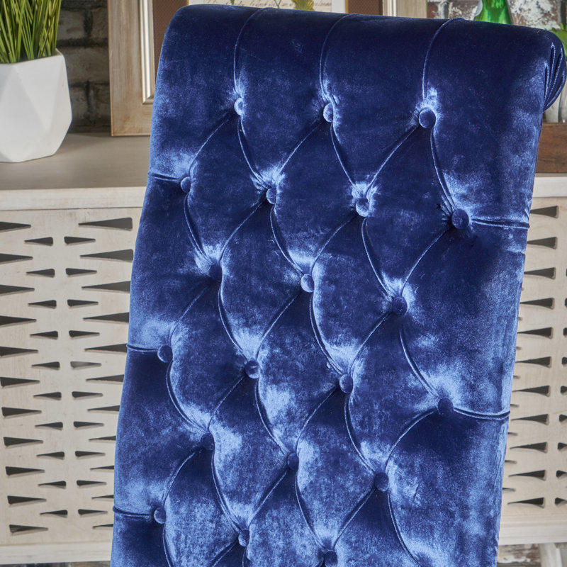 Chaises de salle à manger à dossier haut 2 pièces - Velours bleu marine avec structure en bois de bouleau et mousse de polyuréthane pour un siège supplémentaire