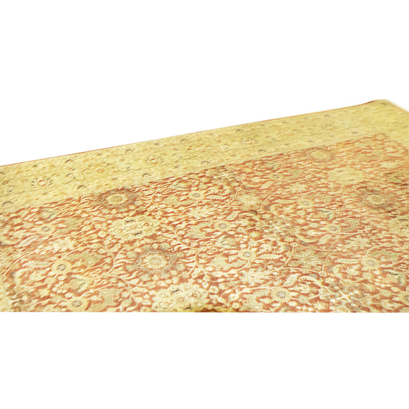 Tapis rouille et vert clair de haute qualité noué à la main