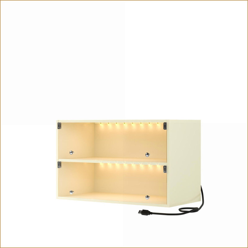 Shoe Storage Cabinet, Off-White Wood with RGB LED Lights, Holds 6 Sneakers | Minimalist | Particle Board, Off White