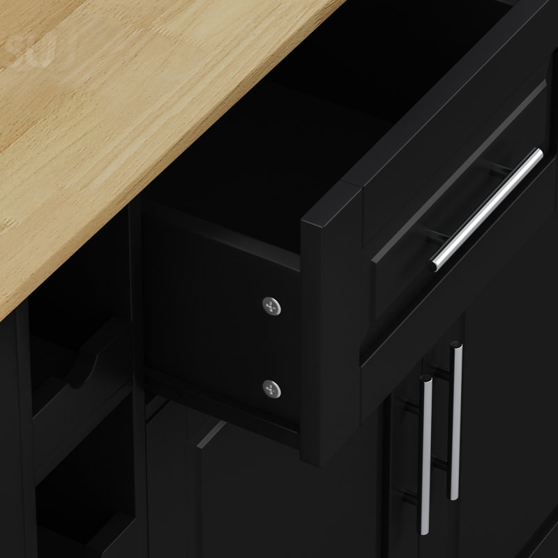 Chariot multifonctionnel pour îlot de cuisine avec rangement, étagère à épices, porte-serviette et plateau de table en bois d'hévéa pliable pour une meilleure efficacité de cuisson