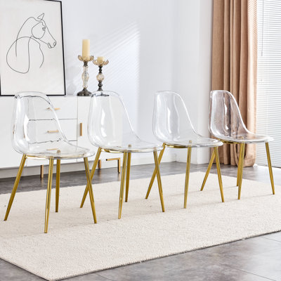 Chaise de salle à manger moderne simple et transparente, chaise en plastique sans accoudoirs, chaise en bois de cristal, nordique, tabouret de maquillage, ensemble de 4 chaises