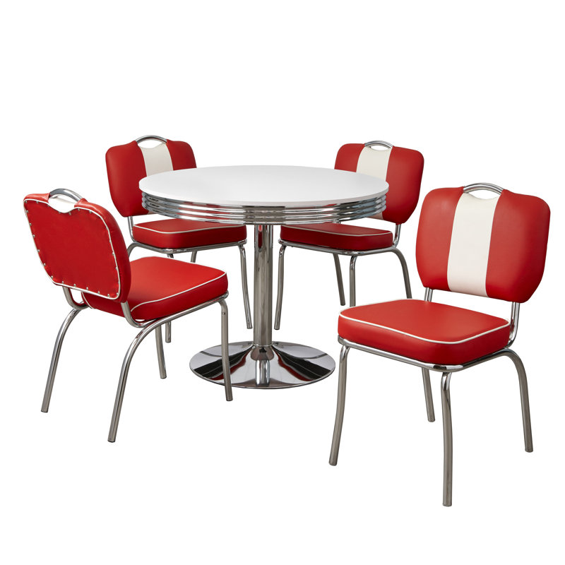 Ensemble de salle à manger Sherly, 5 pièces: table, 4 chaises, Rouge / Blanc