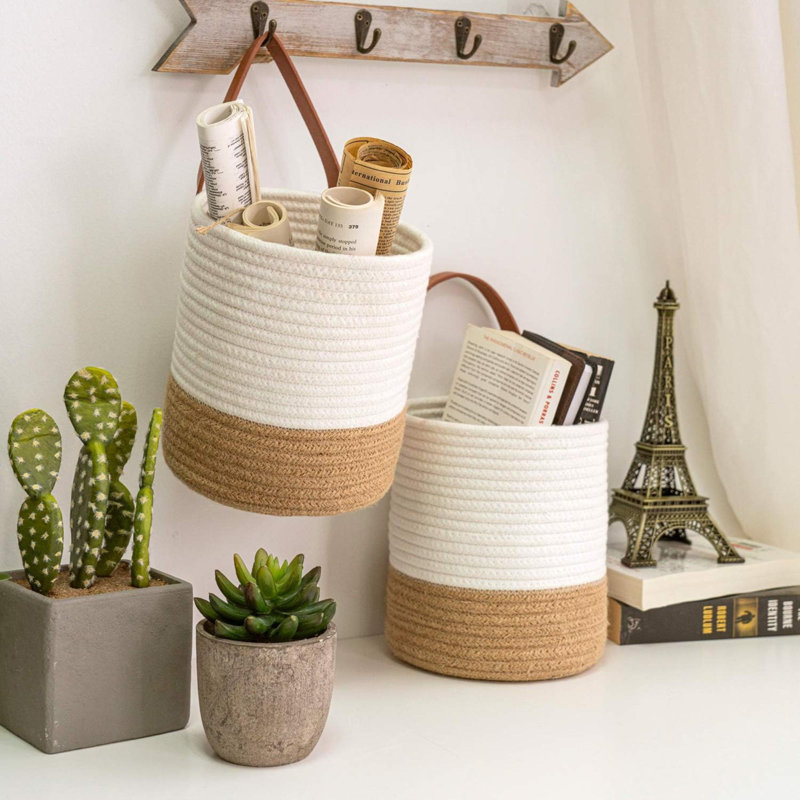2Pack Jute corde corde panier suspendu fougère paniers suspendus plantes de fleurs panier tissé panier de rangement clés et jute