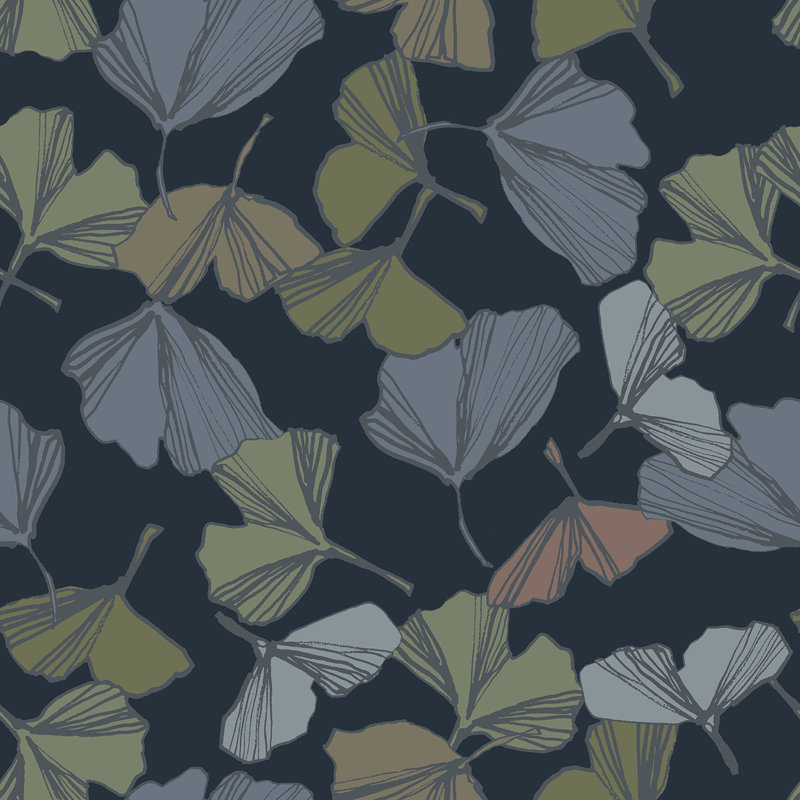 Ginko I 33' L x 20.5" W  Wallpaper Roll, Navy