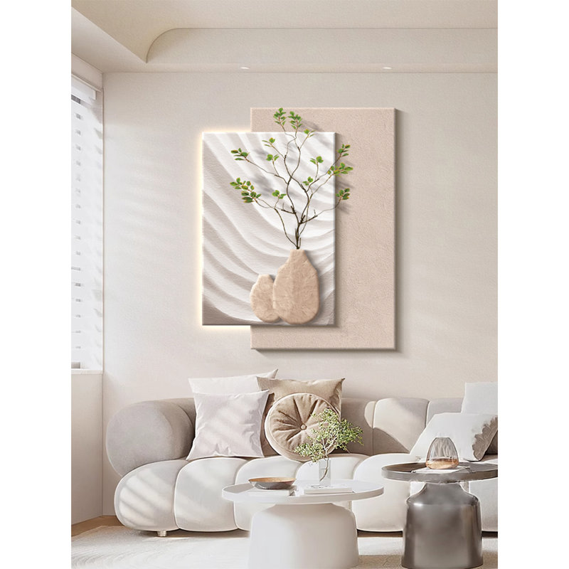 Three-Dimensional Sandstone Plant Wall With Illuminated Mural, 31.5" H x 23.62" W x 1.18" D
