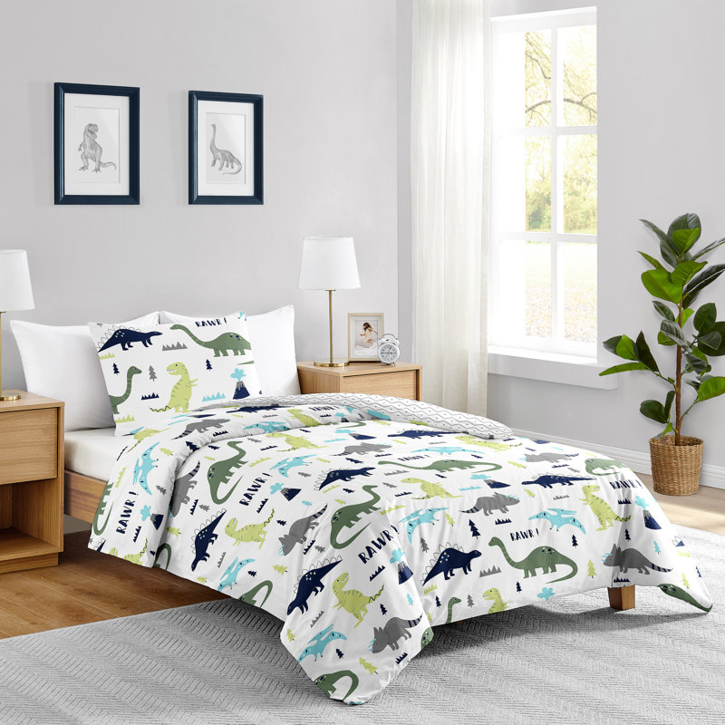 Ensemble d'édredon simple Mod Dinosaur Blue and Green par Sweet Jojo Designs