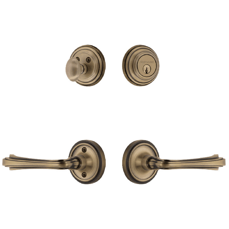 Nostalgic Warehouse Classic Rosette Entry Set with Fleur Lever, Antique Brass, Left Handed, 2.375