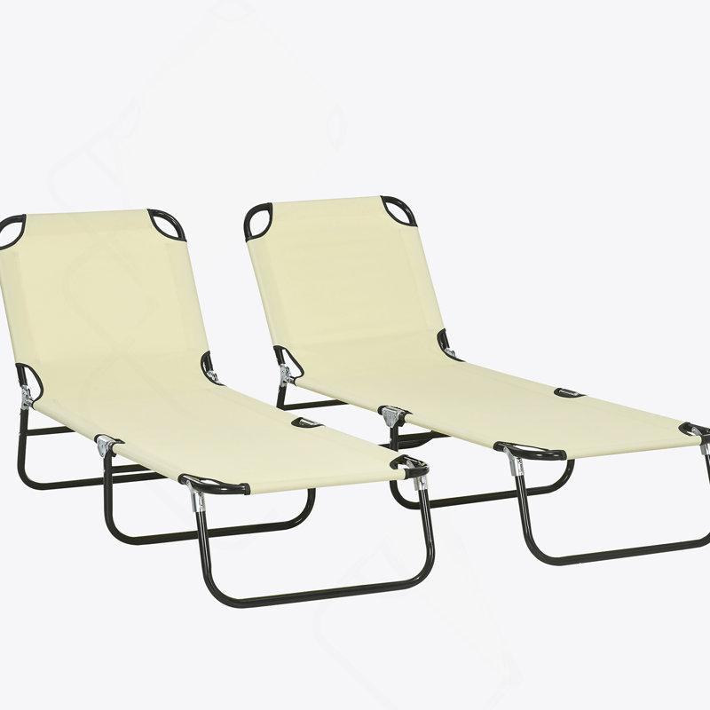 2 Piece Folding Chaise Lounge Pool Chairs With 5-Level Reclining Back, Steel Frame For Outdoor Relaxation And Sun Tanning