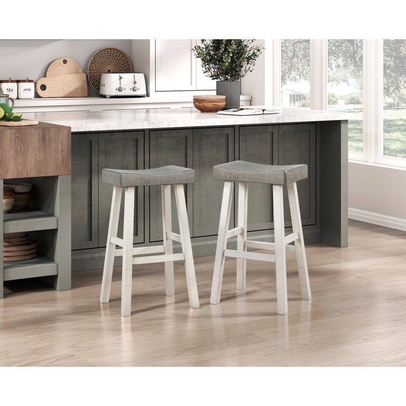 Tabourets de bar au design transitionnel, 2 tons blanc et café, siège en bois massif, de 2 2, 2, design, café