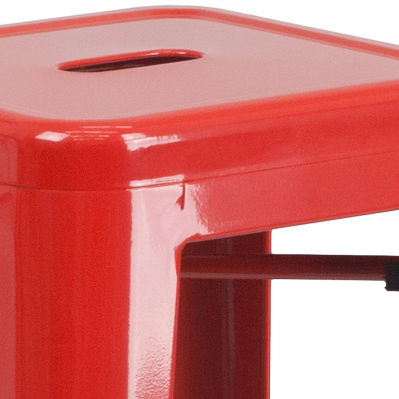 Kai Industrial Style Bar Stool - Set of 4 - Modern Metal Counter or Bar Height, Red, Counter Stool (24" Seat Height)