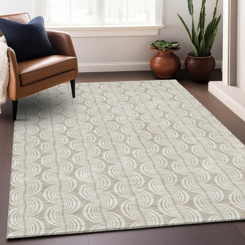 Beige Flat Woven Rectangular Synthetic Washable Rug 46" x 30"