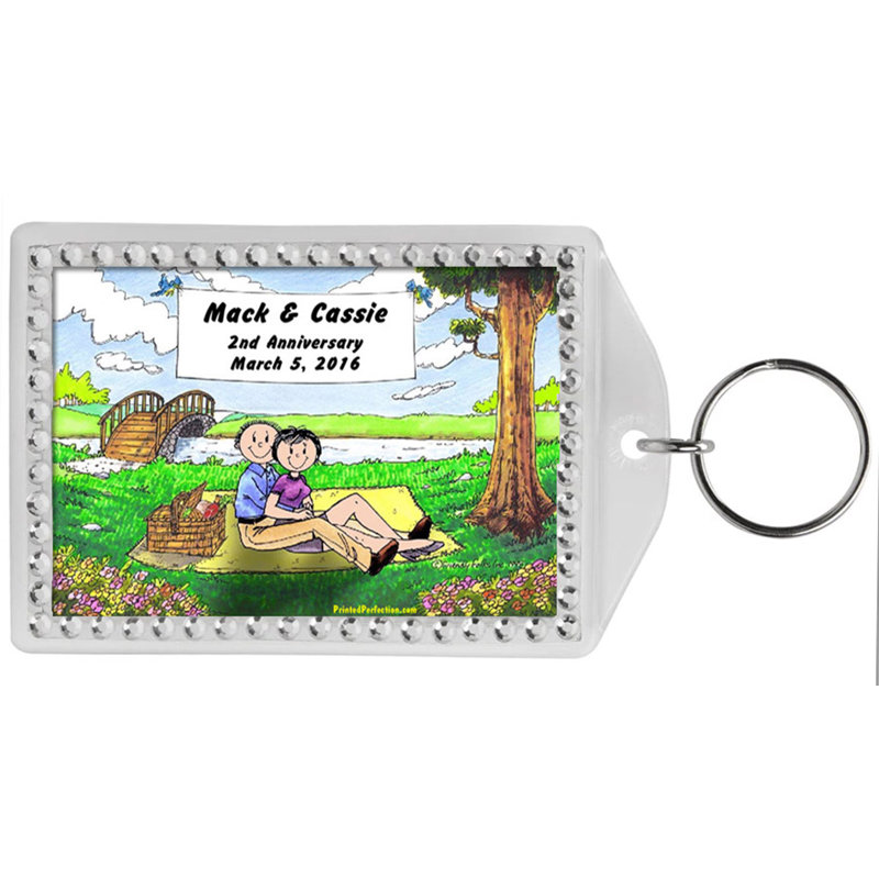 Personalized Friendly Folks Lovers in the Park Rhinestone Bordered Key Chain, Yes
