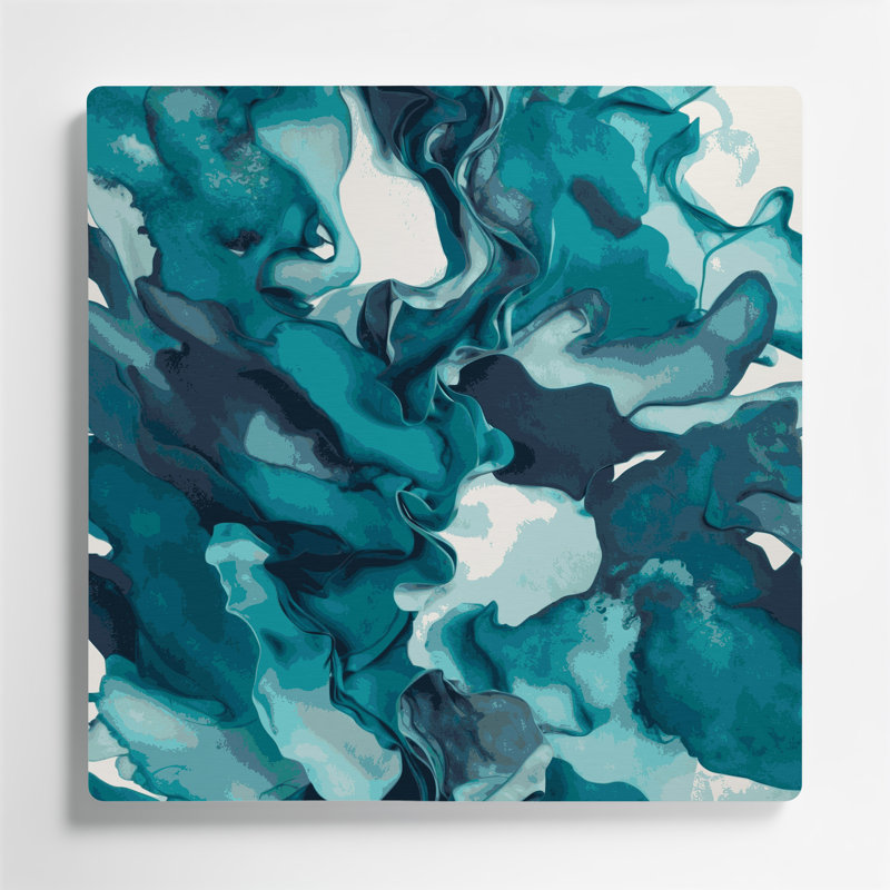 Aquarelle abstraite 50, art mural en métal bleu, H 16 po x l 16 po
