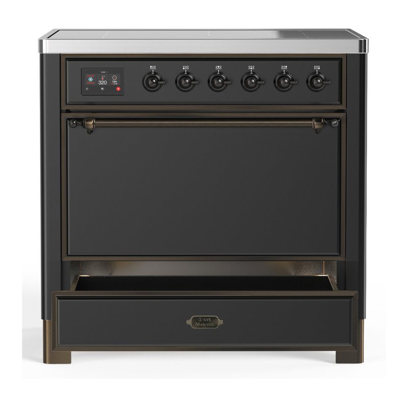 Cuisinière à induction 36 pouces avec 6 éléments à induction en graphite mat Majestic III Series (garniture brunie), Brunie