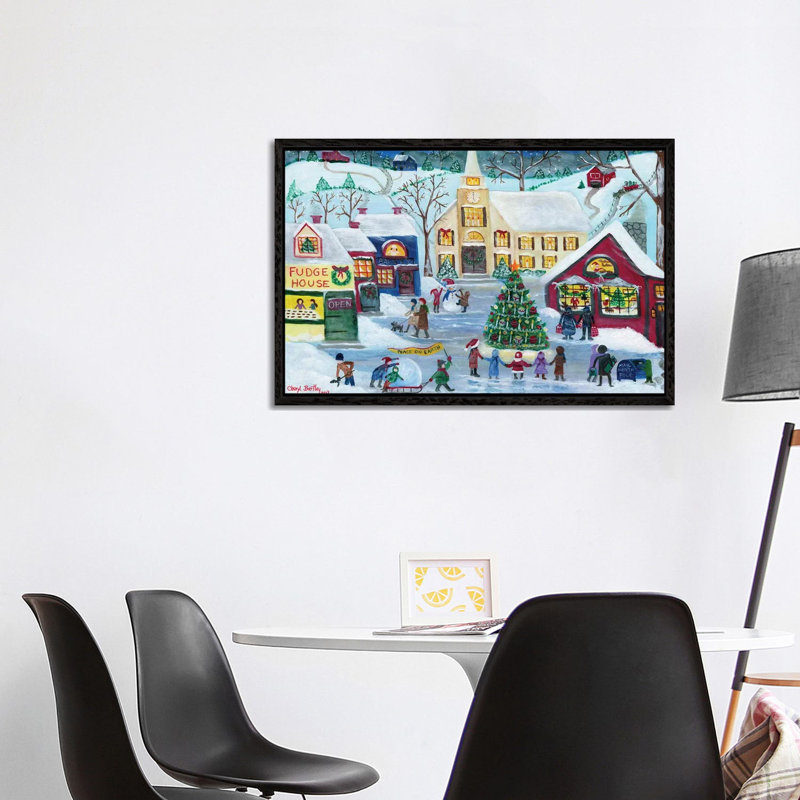 Christmas Holiday Shopping Village by Cheryl Bartley - Print on Canvas, Black Framed, 101.6 cm H x 66.04 cm W