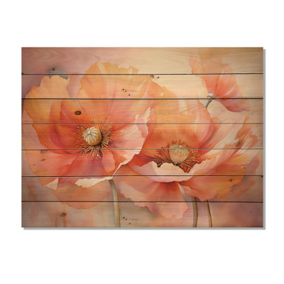 Corail coquelicots, impression romantique VI sur bois