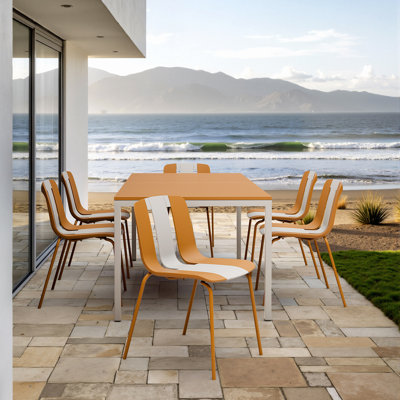 Ensemble de 4 chaises à blocs de couleurs rayées - Siège en plastique PP intérieur / extérieur et pieds en métal robustes, éclatantes - pour le salon, le balcon, le café, la terrasse
