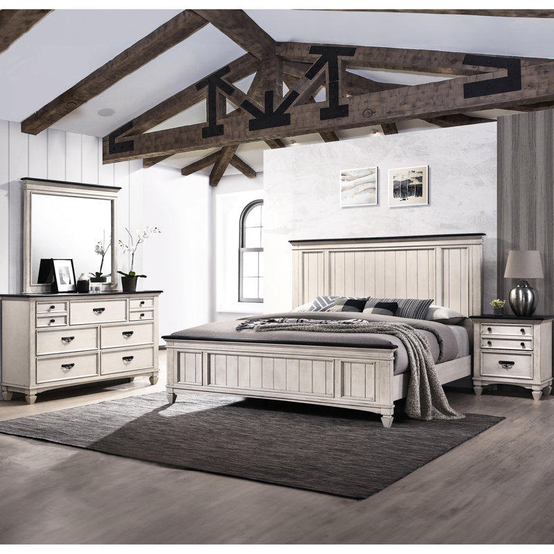 Style grand lit en bois massif, conception à panneaux, décor de chambre à coucher rustique en bois de taille chalet, tête de lit,