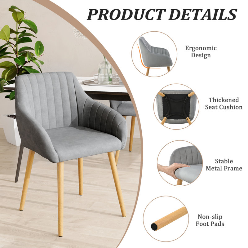 49.5cm H Upholstered Dining Chairs With Wooden Legs, Light Grey Velvet/Natural, 2