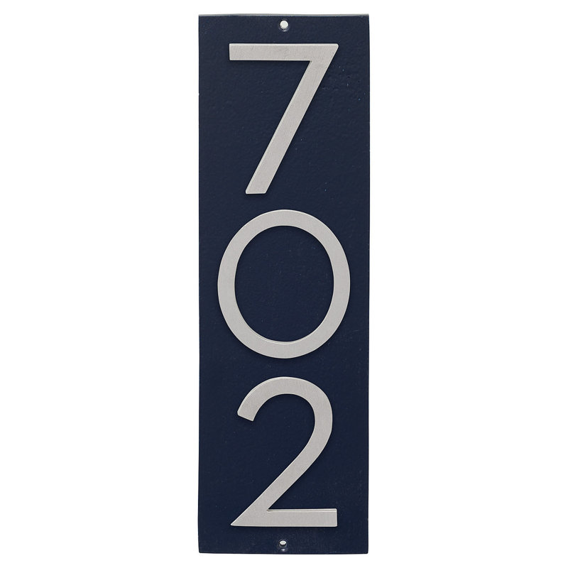 Plaque d'adresse murale sur 1 ligne, Bleu marine / aluminium brossé, Oui
