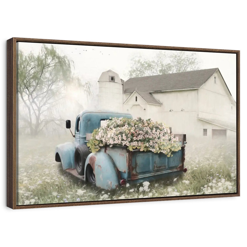 Pleine de fleurs, 19 po x 13 po, Cadre flottant noyer
